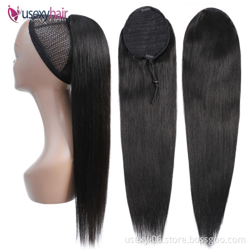 Wholesale 100 Raw Cuticle Aligned Hair Extension Kinky Straight Drawstring Elastic Band Human Hair Ponytails